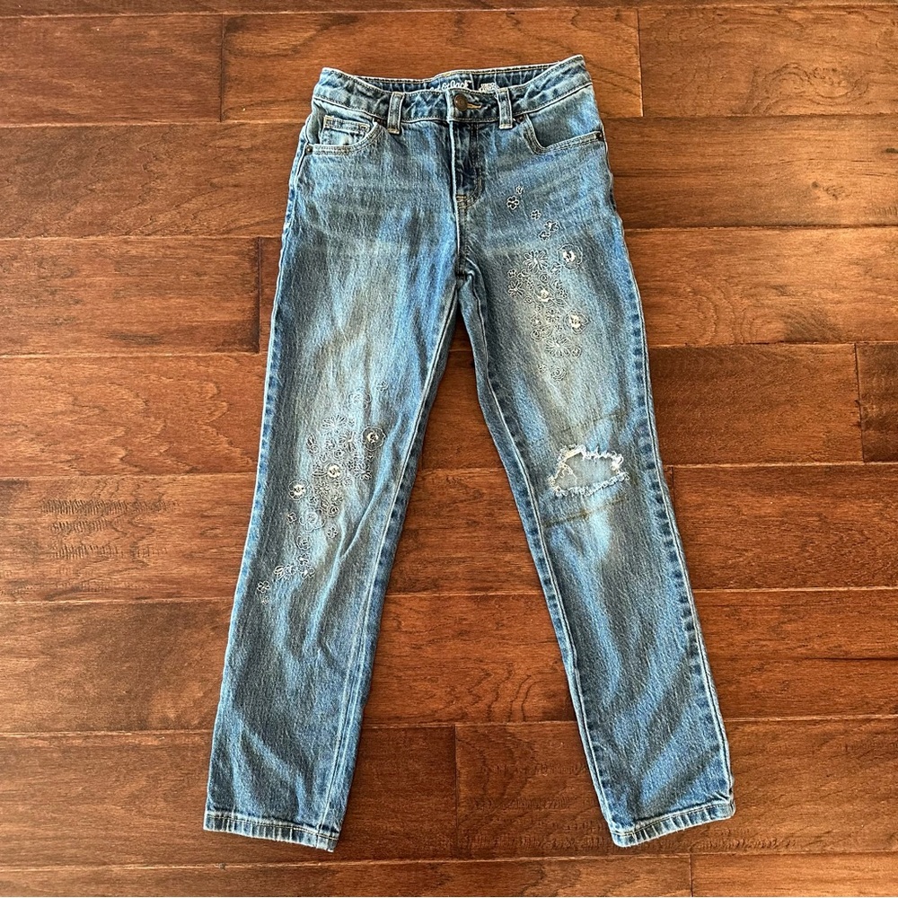 Cat & Jack Kids' Distressed and Embroidered Blue Jeans